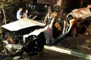 تصادف خودرو BMW در بزرگراه مدرس تهران و کشته شدن ۲ سرنشین آن